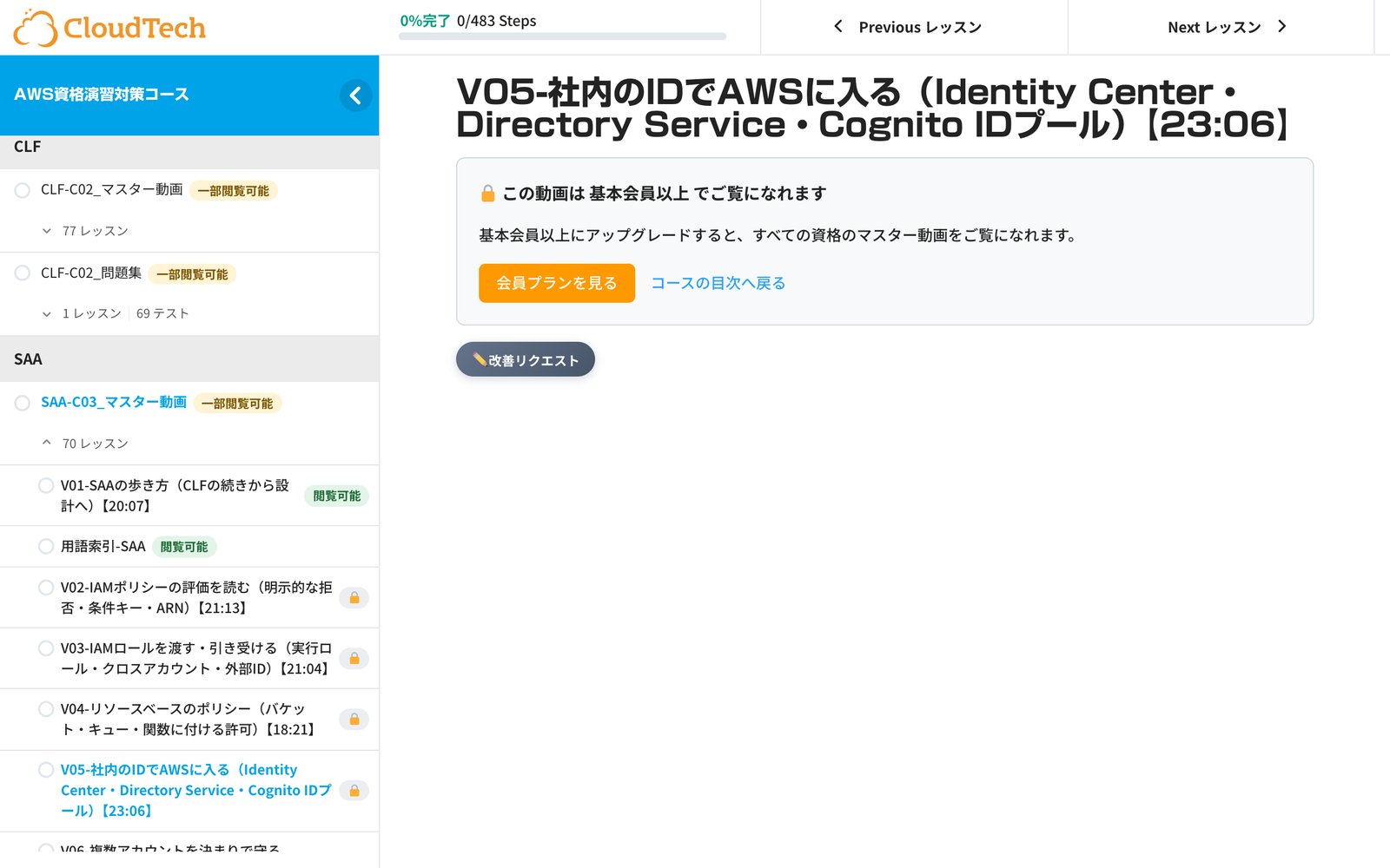 会員プランごとに閲覧可能と鍵の札が付いた目次と案内